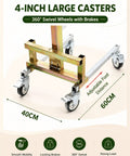 4-inch large casters on a manual lift with 360° swivel feature and locking brakes for easy movement.