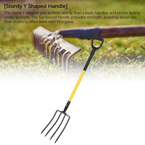 46 Inch Four Tines Pitch Fork With Y Grip Handle, Heavy Duty Iron Garden Spading Fork For Digging in lawn
