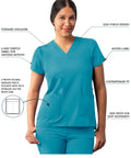 Fresh Fit V Neck Scrub Tops For Women All Day Comfy Teal Blue Addition Collection Uniforms Nurses Doctors Student Quick Dry Stretch Fabric Rock It Daily On Your Next Shift Today, front view with pockets.
