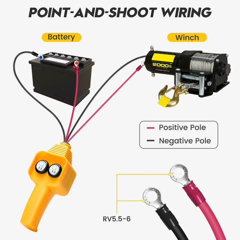 Winch Remote Replacement Switch For 12V Electric Winches 1500 Lb To 5000 Lb, Forward And Reverse Control Retract And Extend, Easy To Use Beefed-Up Backup Part Kit wired to battery and winch