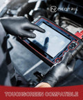 NEOTRIL black nitrile gloves with raised diamond texture grip; front view, touchscreen-ready, 8 mil, 50-count