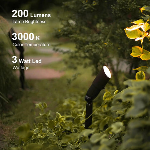 LED spotlight from 8 Pack Low Voltage Landscape Lighting Kit That Lights Up Your Yard, 3W LED Bulbs, 200 Lumen, Warm White 3000K