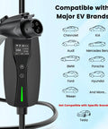 Plug In Your Ride With This Solid Level 1 And 2 Ev Charger Featuring WiFi App Control ETL Certified For All J1772 Bev And Phev 16 Amp Home Wall Mount Safe And Secure showing charging handle and compatibility list.