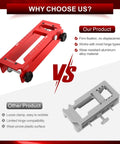 Pro Grade Aluminum Door Hinge Jig and Adjustable Mortise Router Template compared to a plastic template, showing aluminum durability.
