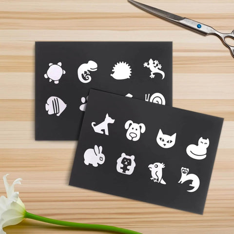24 Pack Non-Adhesive Magnetic Sheets For Die Cuts, 5x7 Inches shown with animal cut-outs on wooden surface.