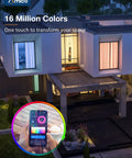 Smart 5 To 6 Inch Recessed LED Can Lights 4 Pack With RGBCW Color Changing, WiFi Enabled Downlights illuminating a house exterior