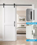 36 By 84 Inch Solid Pine Sliding Barn Door With Slick Rolling Hardware Kit For Bedroom And Bathroom Frictionless Slide Room Divider No Sweat Install Premium Grade Build showing flush and pull handle options.