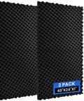 2 Pack High Density Egg Crate Acoustic Foam Panels 48 X 24 Inches Commercial Grade Soundproof Wall Tiles Black view showing texture.