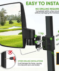 Heavy Duty Golf Cart Rearview Mirror No Drill Required Folding Adjustable 180 Degrees showing installation details on a golf course.