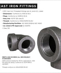 Heavy Duty 2 Inch Cast Iron 90 Degree Street Elbow Pipe Fitting Black Finish Threaded For Gas Oil Water Plumbing showcasing threaded ends.
