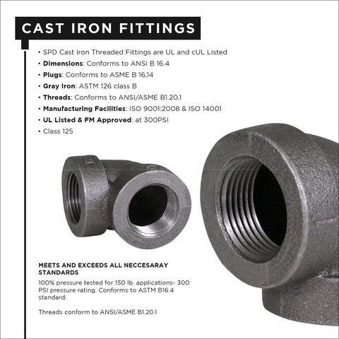 Heavy Duty 2 Inch Cast Iron 90 Degree Street Elbow Pipe Fitting Black Finish Threaded For Gas Oil Water Plumbing showcasing threaded ends.