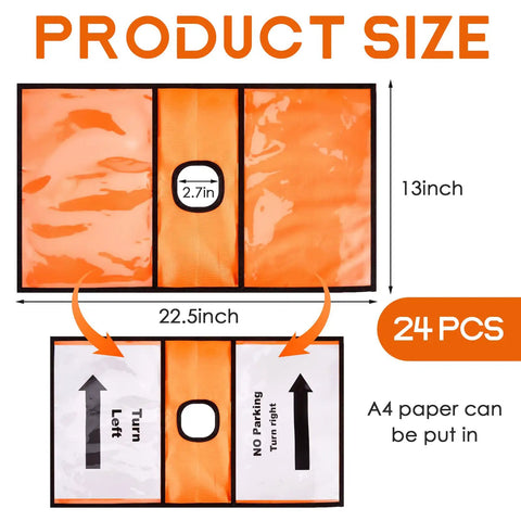 Orange Cone Sleeve 24 Pack Replaceable Sign Sleeves For Outdoor Use Caution Warning Signs product size and features