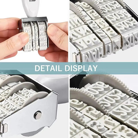 Detail display of Totally Versatile Rubber Date Stamp With Rotating Mechanism showcasing adjustable wheels for easy use.
