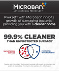 Microban technology infographic showing 99.9% cleaner protection against bacteria with shield illustration.