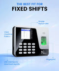 Stress Free Standalone Time Clock With Instant Fingerprint Reader Plug And Play Biometric Punch Machine For Small Business Offline Operation USB Drive Export Straight To Excel Payroll Straight Shooter Employee Clock In Out Tracker, showing fingerprint scanner and user interface.