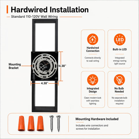 Modern Outdoor Wall Sconce 2 Pack, Up Down LED Light, 3000K, Hardwired installation guide showing mounting bracket details.