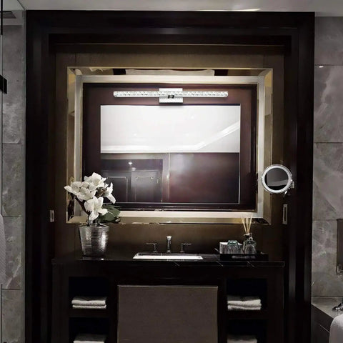 Crystal Vanity Lights LED Thirty Three Point Five Inch Dimmable Bathroom Light Fixtures in Modern Chrome Over Mirror Vanity Bar
