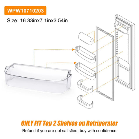 Diagram of Door Shelf Bin For Refrigerator WPW10710203 Replacement Fits Whirlpool Models, clear plastic design.
