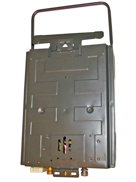 Back view of Tankless AGL5 Propane Gas Water Heater Kit Portable 34000 BtuHr 5 Liter showing connections and mounting design.