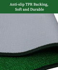 Close-up of TPR anti-slip backing on Ten Foot By Twenty Inch Golf Putting Green Mat with green polyester surface