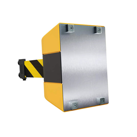 WMB-230 Magnetic Wall Mount Retractable Belt Barrier for Tight Spaces, 30 Foot Belt, Black and Yellow Safety Belt in Yellow ABS Case
