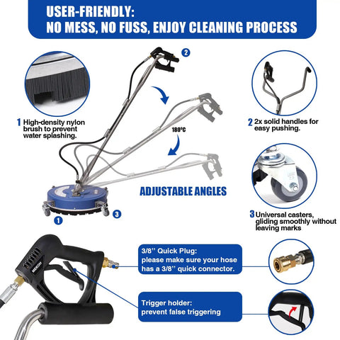Beast Mode Twenty-Inch Pressure Washer Surface Cleaner With Wheels, 4500 PSI Attachment, adjustable angles and quick connect