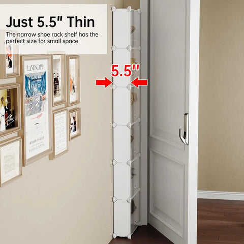 6 Tier Slim Shoe Storage Rack For Small Spaces Space Saver Narrow Shoes Organizer Hidden Closet Shelf Behind Door Entryway White Tall Wall Mount Keeps Boots And Sneakers Neatly Stored And Ready To Wear installed behind door