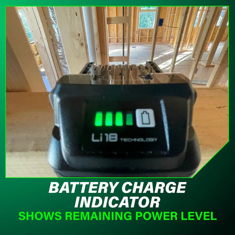 18V Lithium Ion Battery and Charger Kit With Two 2Ah Batteries Charge Indicators showing remaining power level in workshop
