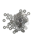 Top view of stainless steel #4 washers, 100-pack.