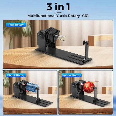 Multifunctional CR1 showcasing Y-axis rotary engraving capability for rings, spheres, and chuck; ideal for varied project applications.