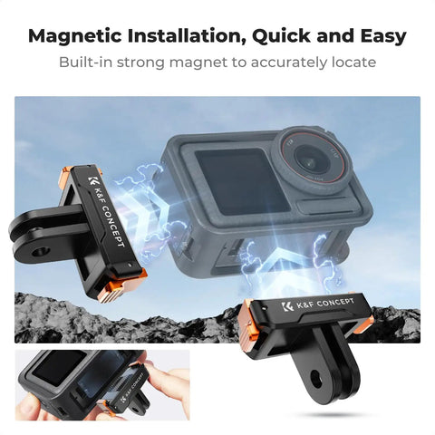 Magnetic Quick Release Adapter Mount For DJI Osmo Action 3 4 5 Pro Two Pack with visible magnetic connection and adapters.