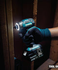 No-Bull 18 Volt Cordless Impact Driver Built Around A Brushless Motor And Four Speed Quick Shift Mode Delivering Up To Three Thousand Six Hundred Rpm For Nitty Gritty Fastening Work As A Raw Bare Tool Setup being used to fasten wood.