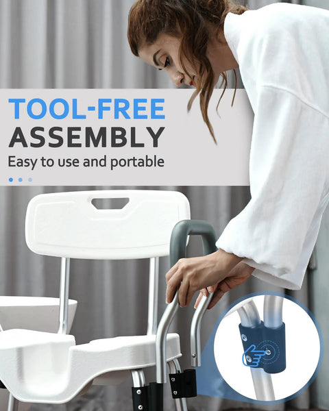 Heavy Duty Shower Chair With Back And Arms For Inside Showers, Non Slip Aluminum Bath Seat With Wall Mount Handle, Ideal For Handicap And Elderly, Includes Bath Ball, 330 Lb Capacity