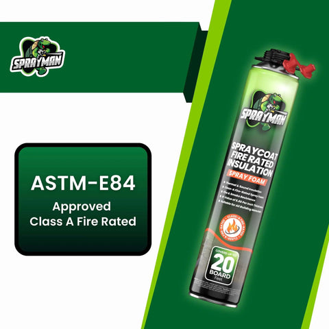 Heavy Duty Closed Cell Spray Foam Insulation Kit For 480 Square Feet shown with dual tip gun and safety gear label.