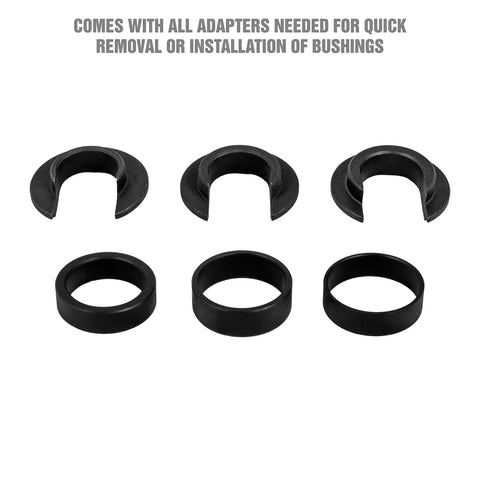 Upper Control Arm Bushing Press Kit For Easy No Hassle Removal And Installation Of Control Arm Bushings Without Damaging The Arm, Compatible With Most Rear Wheel Drive Vehicles From Chrysler Ford GM, Non Damaging Tool Set For Quick, Clean Install, 9-piece adapter set displayed