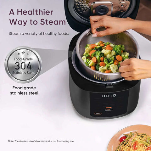 No Fuss 10 Cup Rice Cooker With 24 Hour Keep Warm And Nonstick Ceramic Inner Pot 18 Fuzzy Logic Functions steaming vegetables