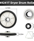349241T dryer drum roller with dimensions, part of Must Have Dryer Repair Kit 4392065 Belt Replacement For Whirlpool WGD4815EW2 WED4950HW0