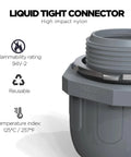Kickass Built Tough 1/2 Inch Straight Conduit Connectors Grey Nylon 6 Fittings Liquid Tight Non Metallic Electrical Wiring Protection 200 Pack close-up of connector features