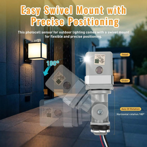 1 Pack Outdoor Photocell Sensor For Lights 120VAC Dusk To Dawn Switch IP54 Waterproof All Weather Outdoor Lighting Sensor For Yard Parking Lot Street Supports Up To 1800W Easy Install, swivel mount