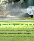 Outdoor setup with the Ultimate Outdoor Misting Fan Kit For A Cool Patio Breeze With Water Mister, showing misting line and fan.