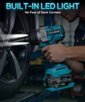Half Inch Cordless Impact Wrench With 900 Ft Lbs Torque, 1200 Nm Brushless Motor, 2300 RPM, LED Light, Two 4Ah Batteries, Four Sockets, Variable Speed Power Tool For Car Lug Nut Removal And Tire Jobs used on car wheel