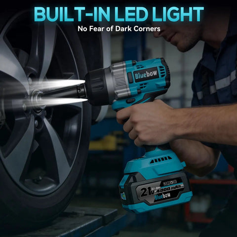 Half Inch Cordless Impact Wrench With 900 Ft Lbs Torque, 1200 Nm Brushless Motor, 2300 RPM, LED Light, Two 4Ah Batteries, Four Sockets, Variable Speed Power Tool For Car Lug Nut Removal And Tire Jobs used on car wheel
