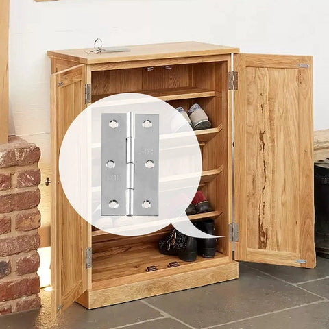 Cabinet with open doors showing 10 Pack 1 Inch Stainless Steel Butt Hinges With 42 Mounting Screws For Cabinets and Small Boxes