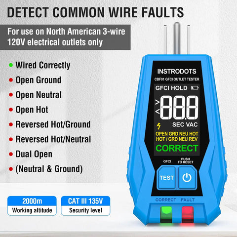 Go-To Circuit Breaker Finder Tool With Accessories, 90-135V Digital Breaker Locator showing front view with display and labels