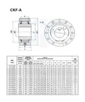 Technical diagram of CKF A100280 One Way Clutch Bearing Coupling for industrial and textile machinery with measurements.