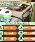 Heavy Duty Handheld Steam Cleaner With 2500W Rapid Heat And Hella Powerful Vapor Jets cleaning kitchen stove with adjustable steam levels.
