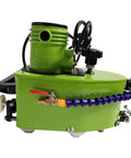 Badass Glass Edge Polisher With Ten Heavy Duty Grinding Wheels For Acrylic Marble Ceramic At 800 Watts And 8000 Rpm side view of green glass edging machine