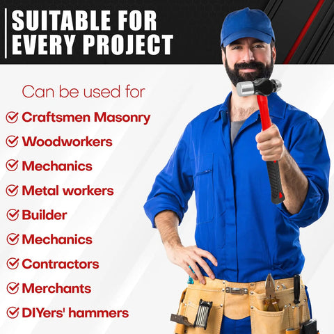 Person holding hammer from 4 Piece Ball Peen Hammer Set For Metalworking, Includes 8 12 16 And 24 Oz Hammers, suitable for various projects.
