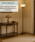 Entryway with Bronze 72 Inch Torchiere Floor Lamp With Glass Shade, Modern Metal Floor Lamp for living room or bedroom.
