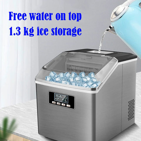 Portable Countertop Ice Maker Offers No Sweat Auto Cleaning And Straightforward Setup While Churning Out Rapid Ice Cubes Plus Whisper Quiet Runtime For Kitchen Home Or Bar Spaces with 1.3 kg ice storage and water pouring.